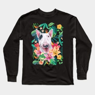 Tropical White and Black Bull Terrier Long Sleeve T-Shirt